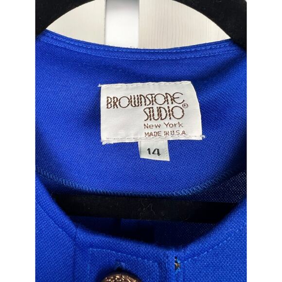 Vintage Brownstone Studio New York Shift Dress Blue Button Up Career Size 14 - Picture 3 of 10